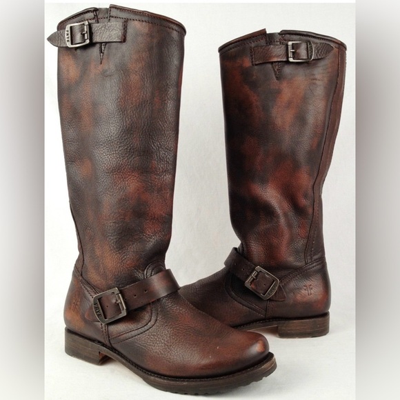 SALE FRYE Veronica Slouch Brown Leather Engineer Boots- LK NEW - Picture 2 of 14